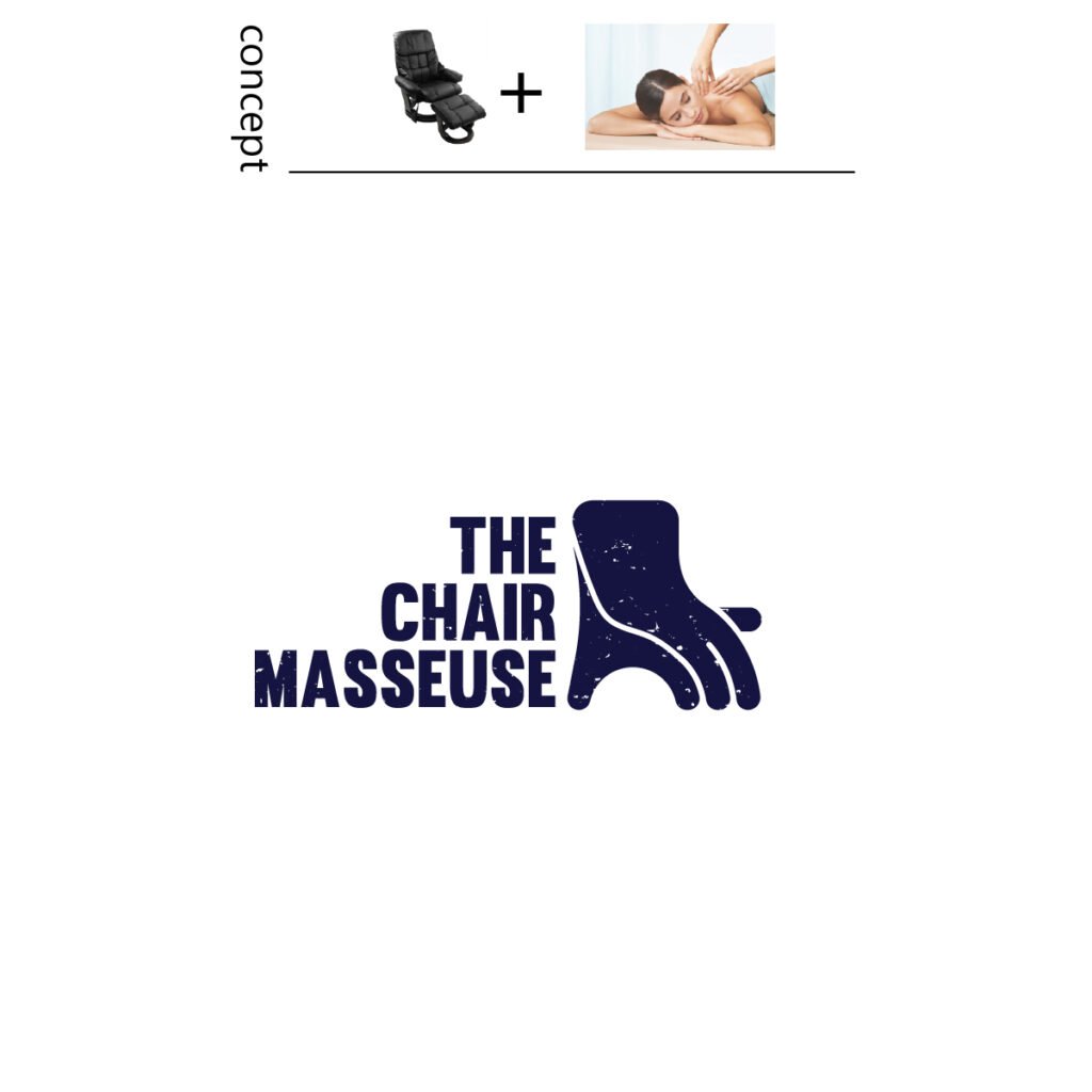 The Chair Masseuse logo concept combining chair and massage imagery