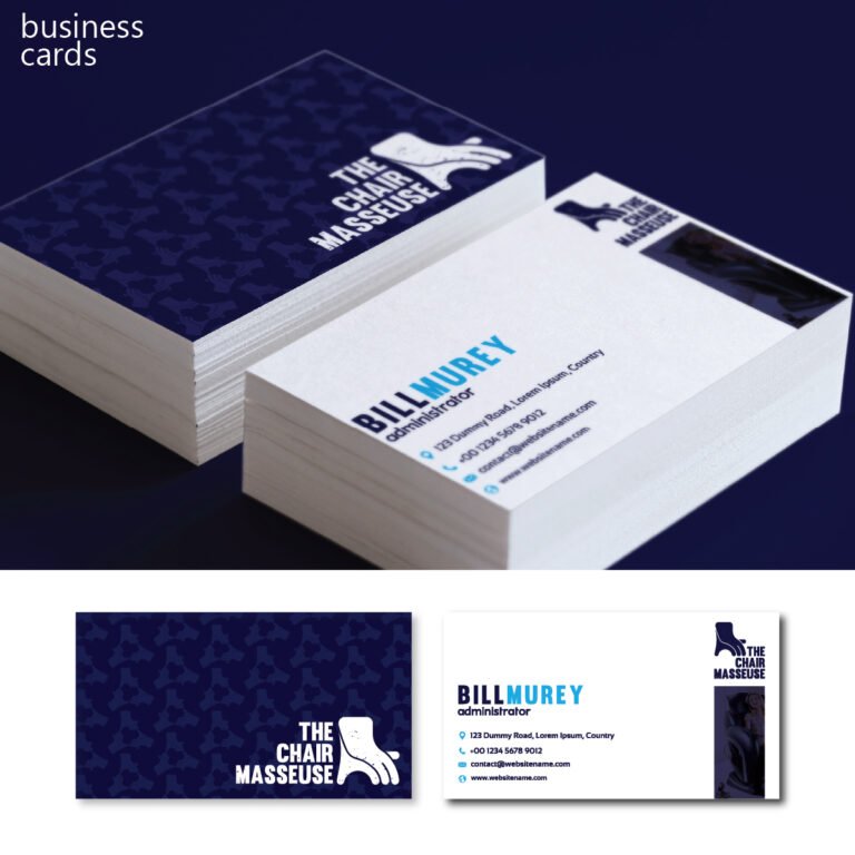 The Chair Masseuse business card design with logo and brand colors