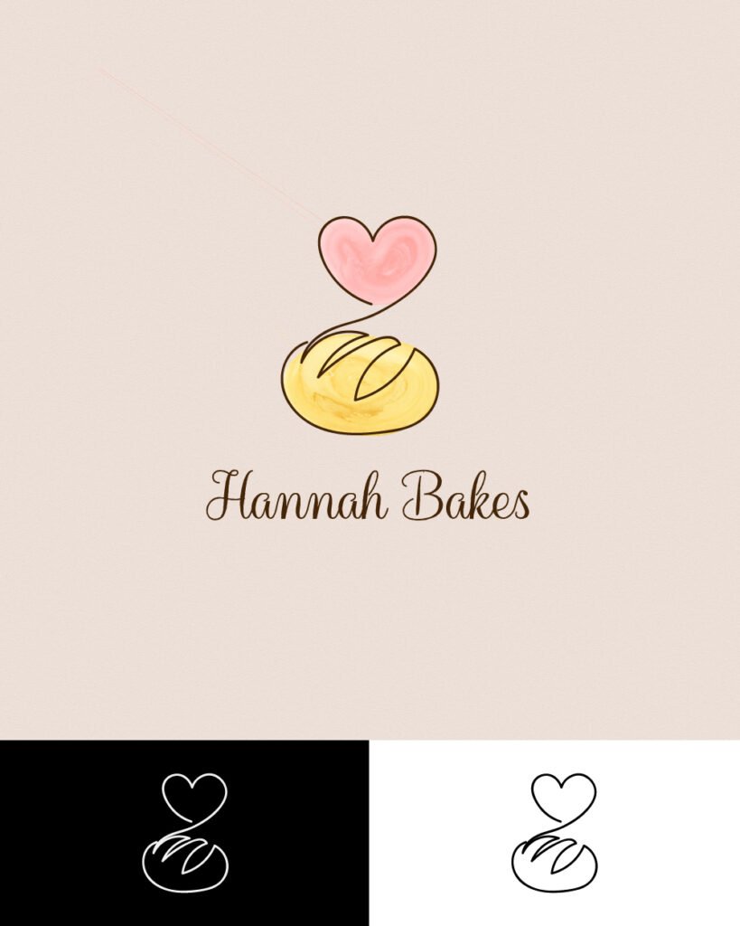 Hannah Bakes logo design with bread illustration and heart symbol